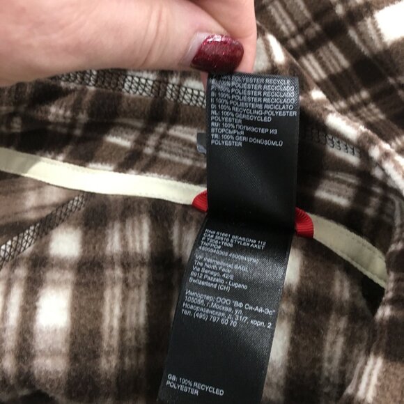 The North Face Quarter Zip Sweatshirt Pullover Fleece Women Medium Brown Plaid - Picture 10 of 13